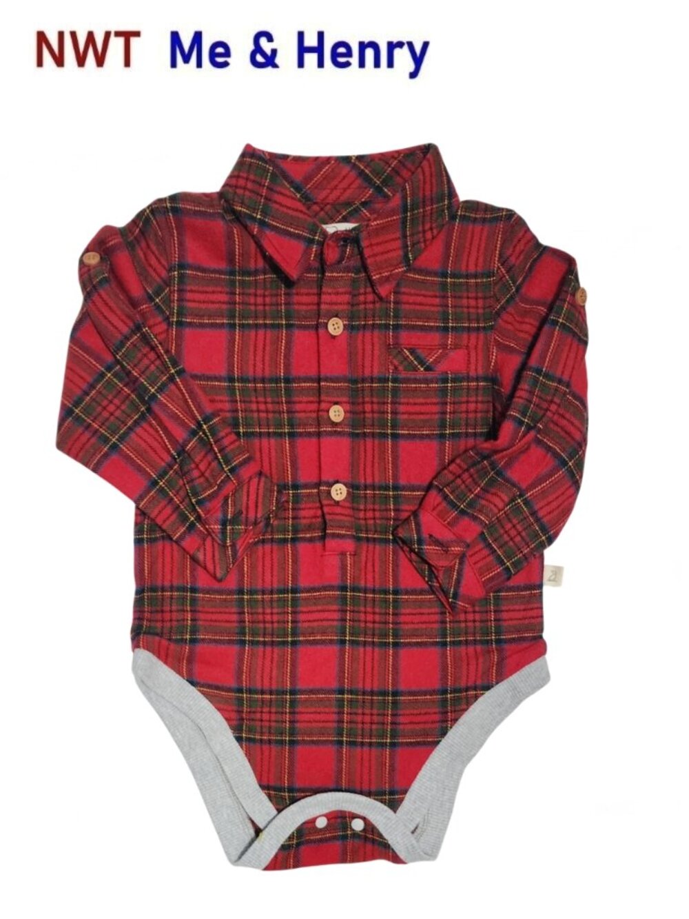 Me & Henry Woven Bodysuit in a Multicolored Plaid Pattern Size 12-18M